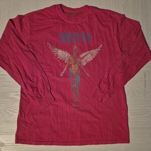 Nirvana In Utero Band Tee Red Graphic is Faded Slight Wear on Sleeves Long Shirt